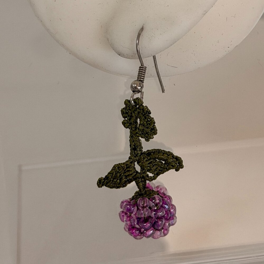 Collectable Traditional Boncuk Oya Beaded Large Grape Earring
